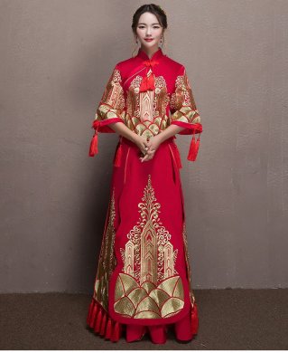 金絲刺繡中式禮服，唯美中國風新娘禮服