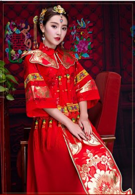 復(fù)古秀禾服中式禮服，中國風(fēng)新娘結(jié)婚禮服