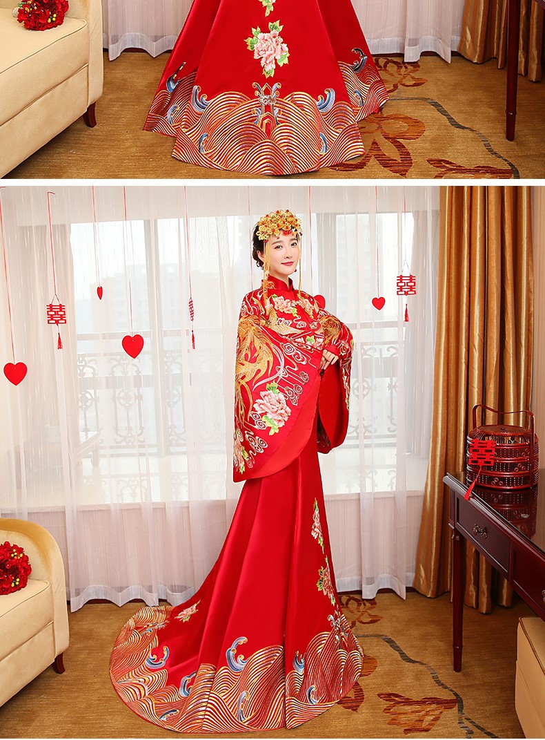 華麗復(fù)古中式禮服，新娘魚尾結(jié)婚禮服