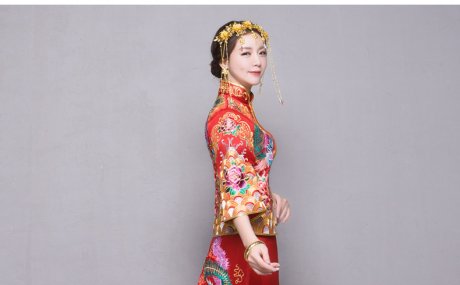 秀禾服新娘禮服嫁衣，中式結(jié)婚秀禾小拖尾喜服