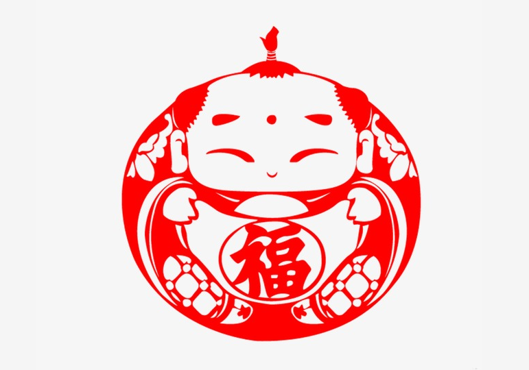 六款吉祥福娃剪紙圖案：吉祥如意萬事順