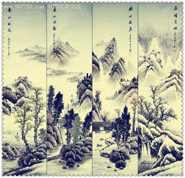 水墨四條屏山水花鳥(niǎo)國(guó)畫欣賞（二）