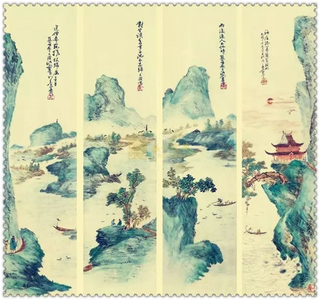 水墨四條屏山水花鳥(niǎo)國(guó)畫欣賞（二）