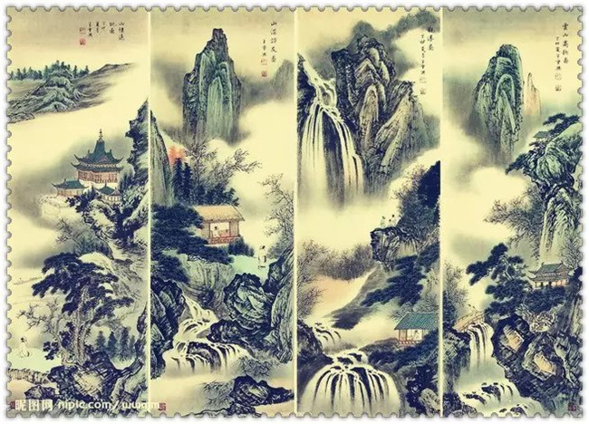 水墨四條屏山水花鳥(niǎo)國(guó)畫欣賞（二）