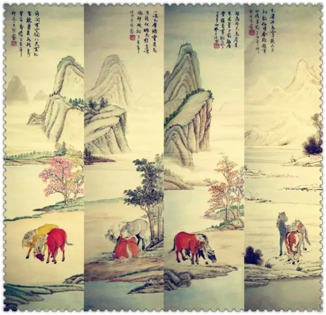 水墨四條屏山水花鳥(niǎo)國(guó)畫欣賞（二）