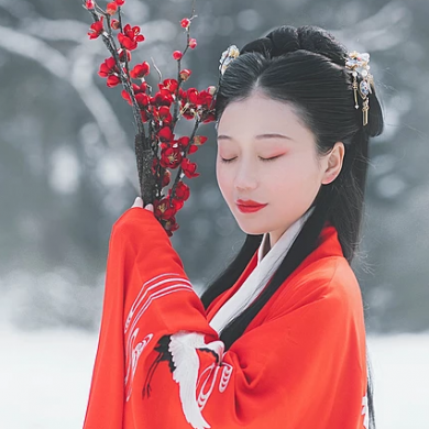 紅梅白雪彈琴女生頭像，唯美古風(fēng)真人頭像