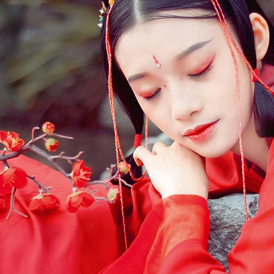 紅梅紅衣女生頭像，唯美古風(fēng)真人頭像