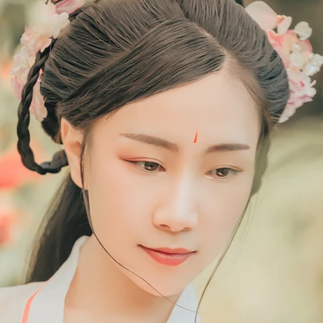 花開帶團(tuán)扇女生頭像，唯美古風(fēng)真人頭像